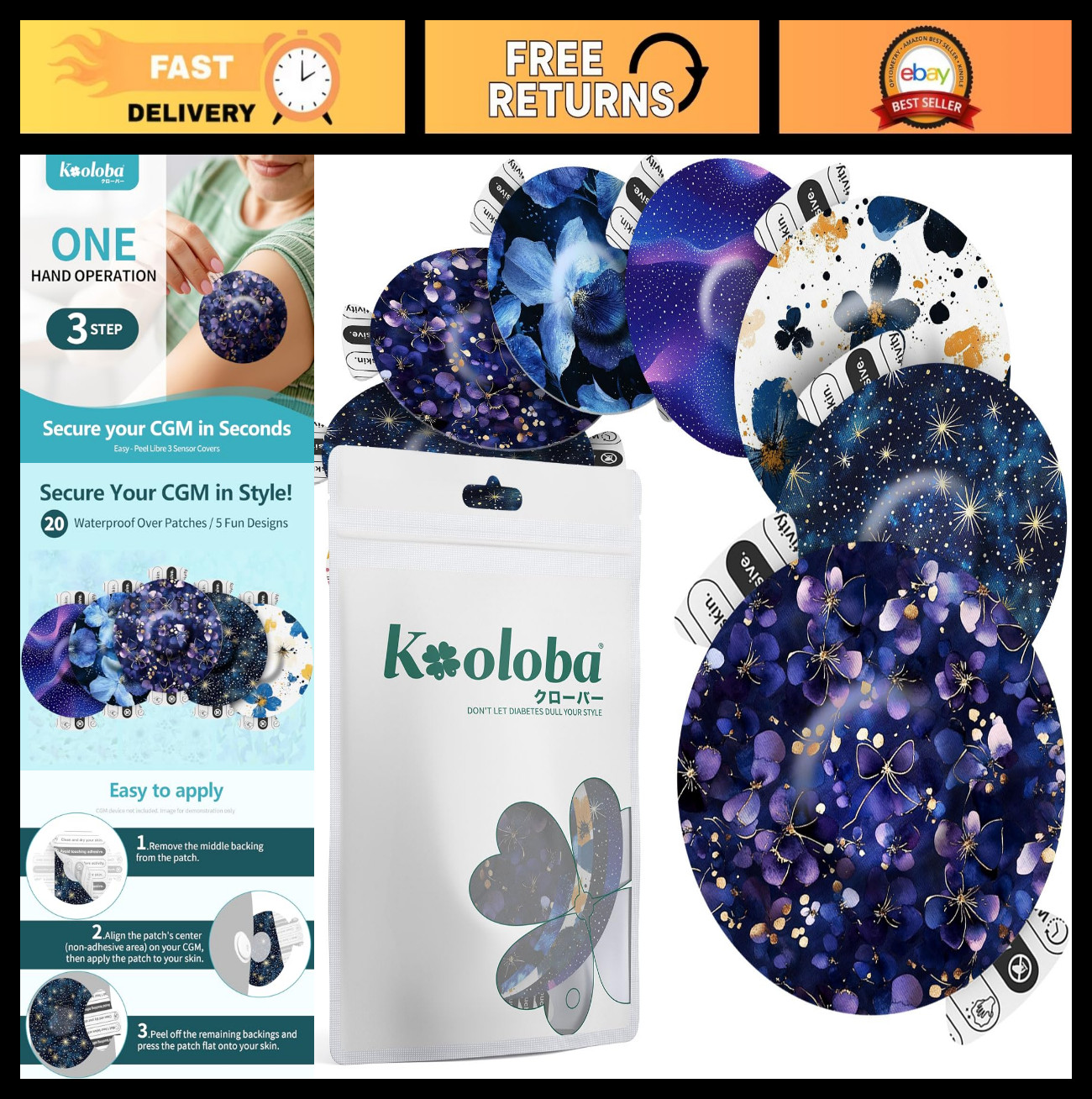 Waterproof Adhesive Patches for Libre 3 – Sensor Covers, Easy-Peel, Full Coverag