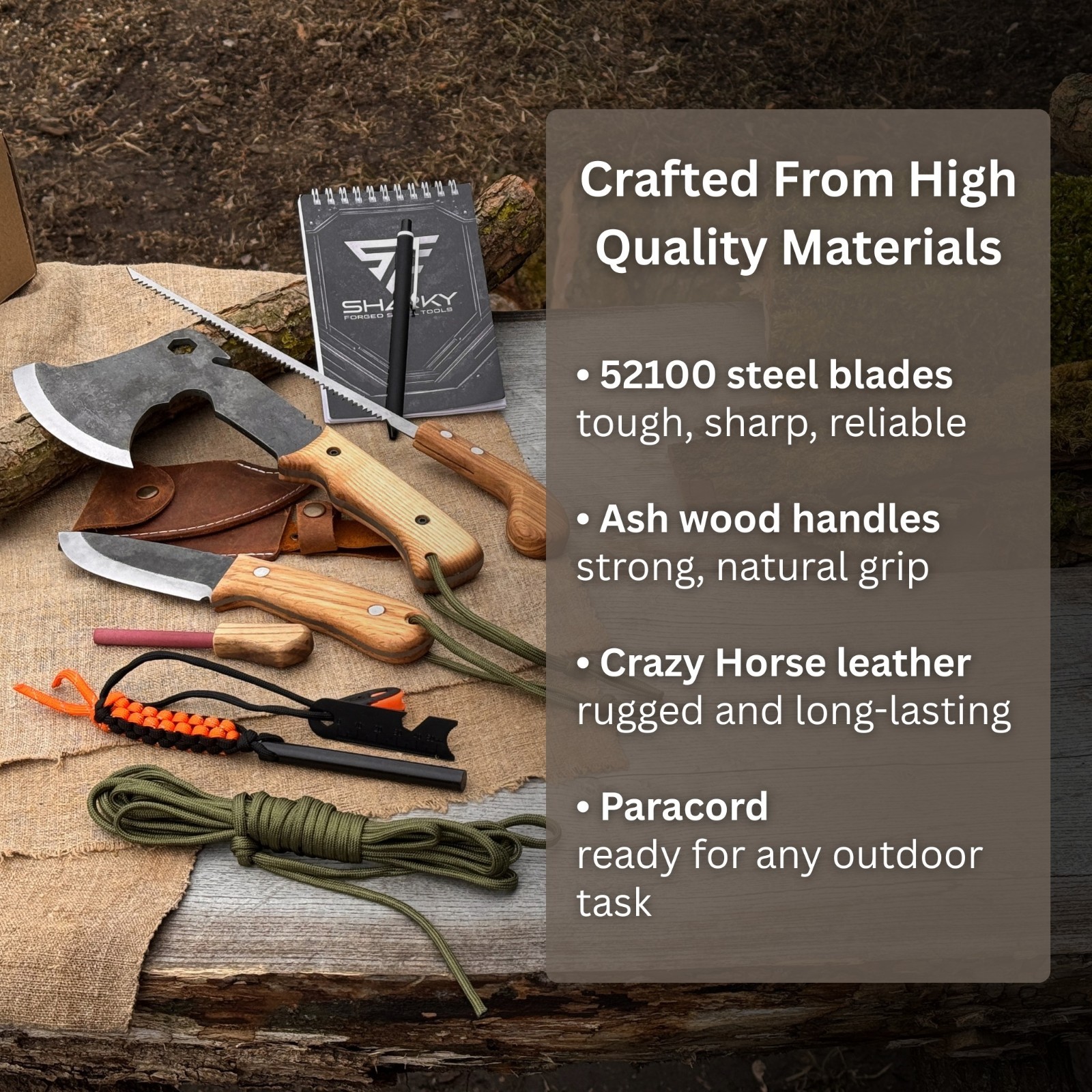 Sharky Camping Kit Bushcraft Gear Set for Hiking, Fishing, Survival, Outdoor Use