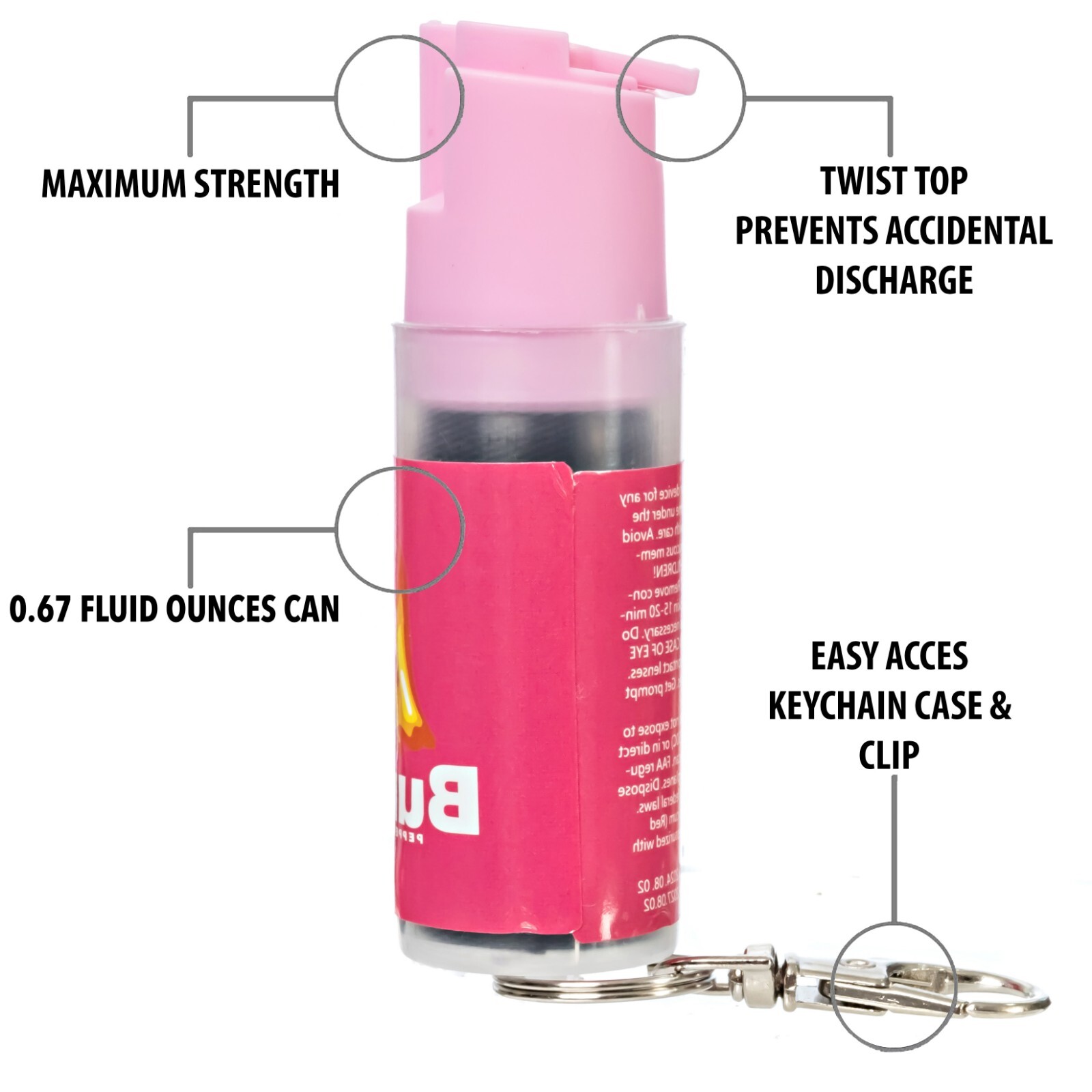 2 Pack Burn Pepper Spray 1/2oz Self Defense Security Keychain Pink