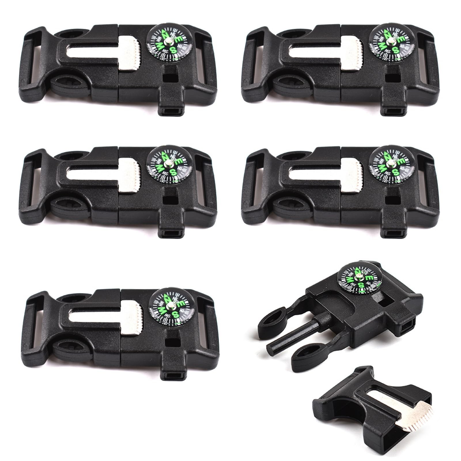 6 Piece Survival Bracelet, with Compass, Flint Scraper, Whistle, Mini Saw,…
