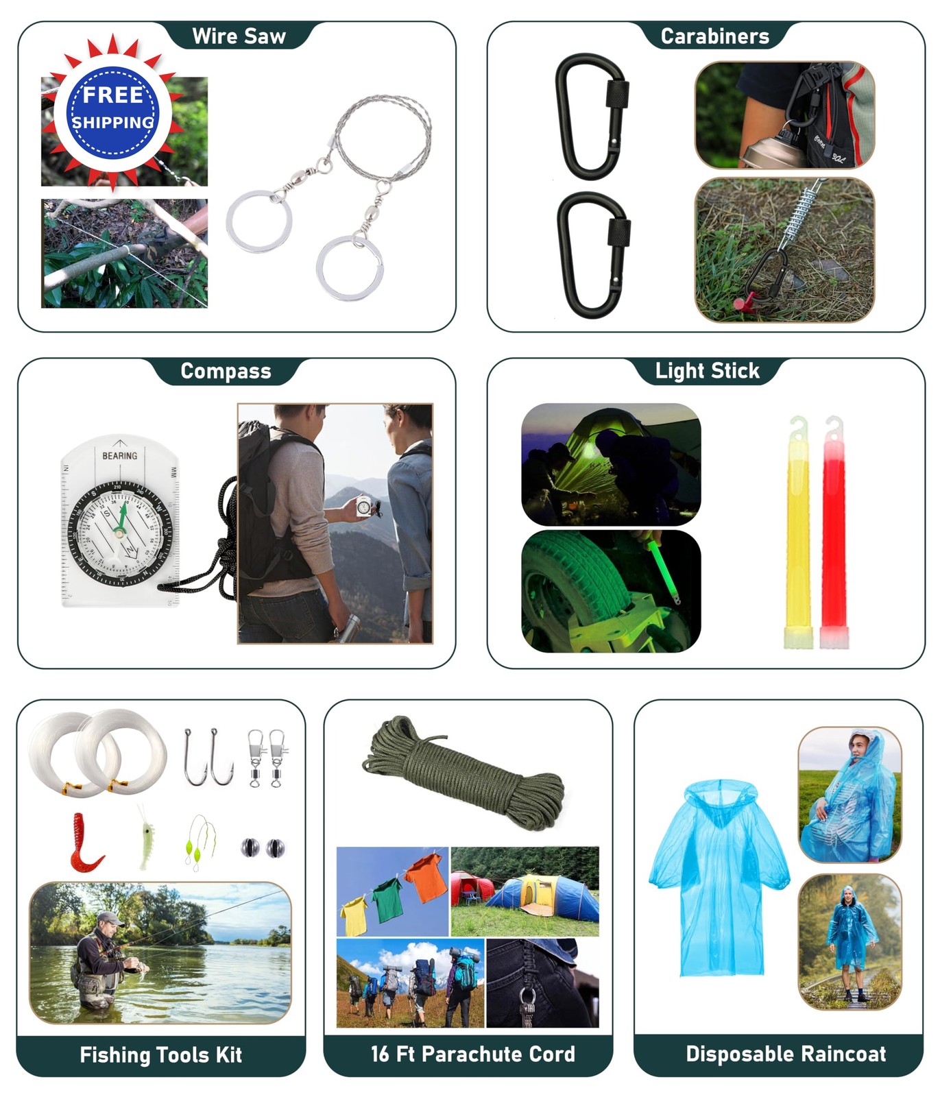 Survival Kit 262Pcs Emergency Camping Gear Supplies First Aid Pouch Bag Tent