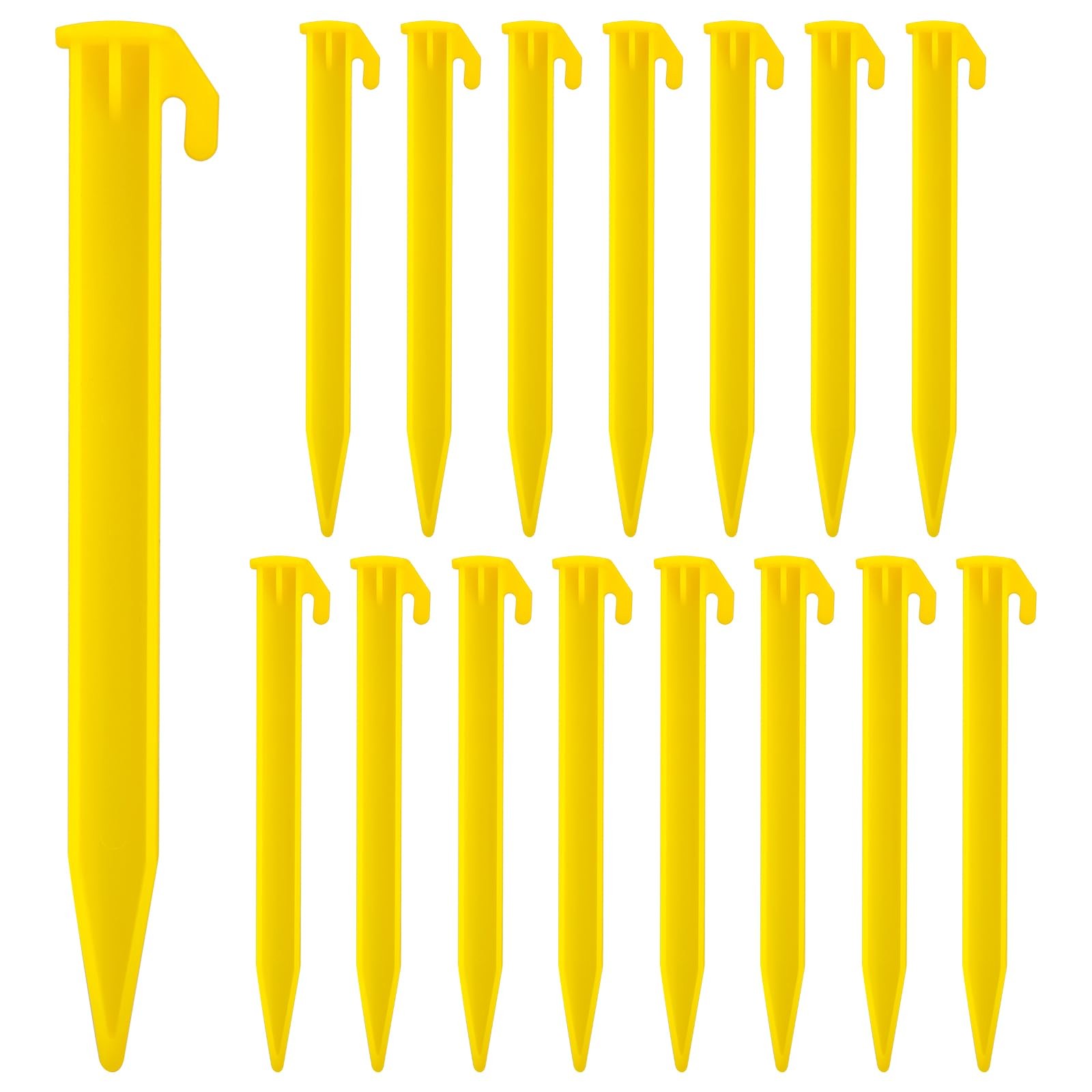 16 PCS Plastic Tent Stakes,5.7 Inch Pegs Serrated Edges Heavy Duty Yellow