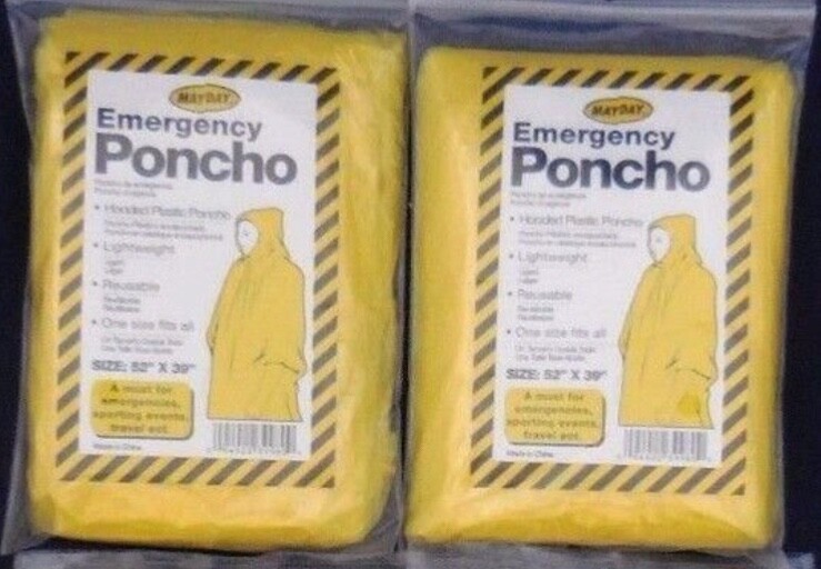 2 Emergency Hooded Rain Poncho Adult Reuseable Camping Hiking Outdoor Survival
