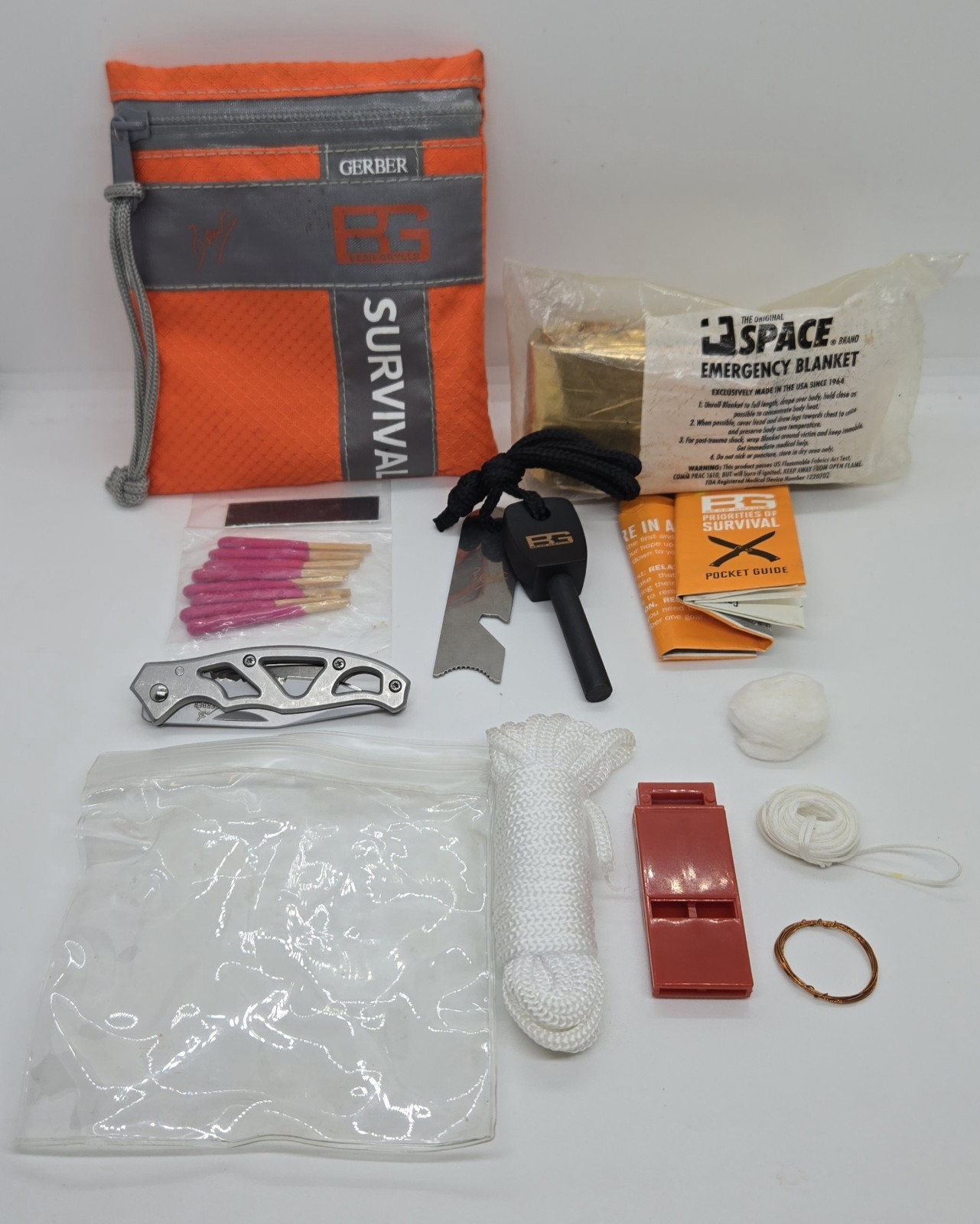 Gerber Bear Grylls 8 Pc Survival Kit Mini Knife Fire Starter + Emergency Blanket