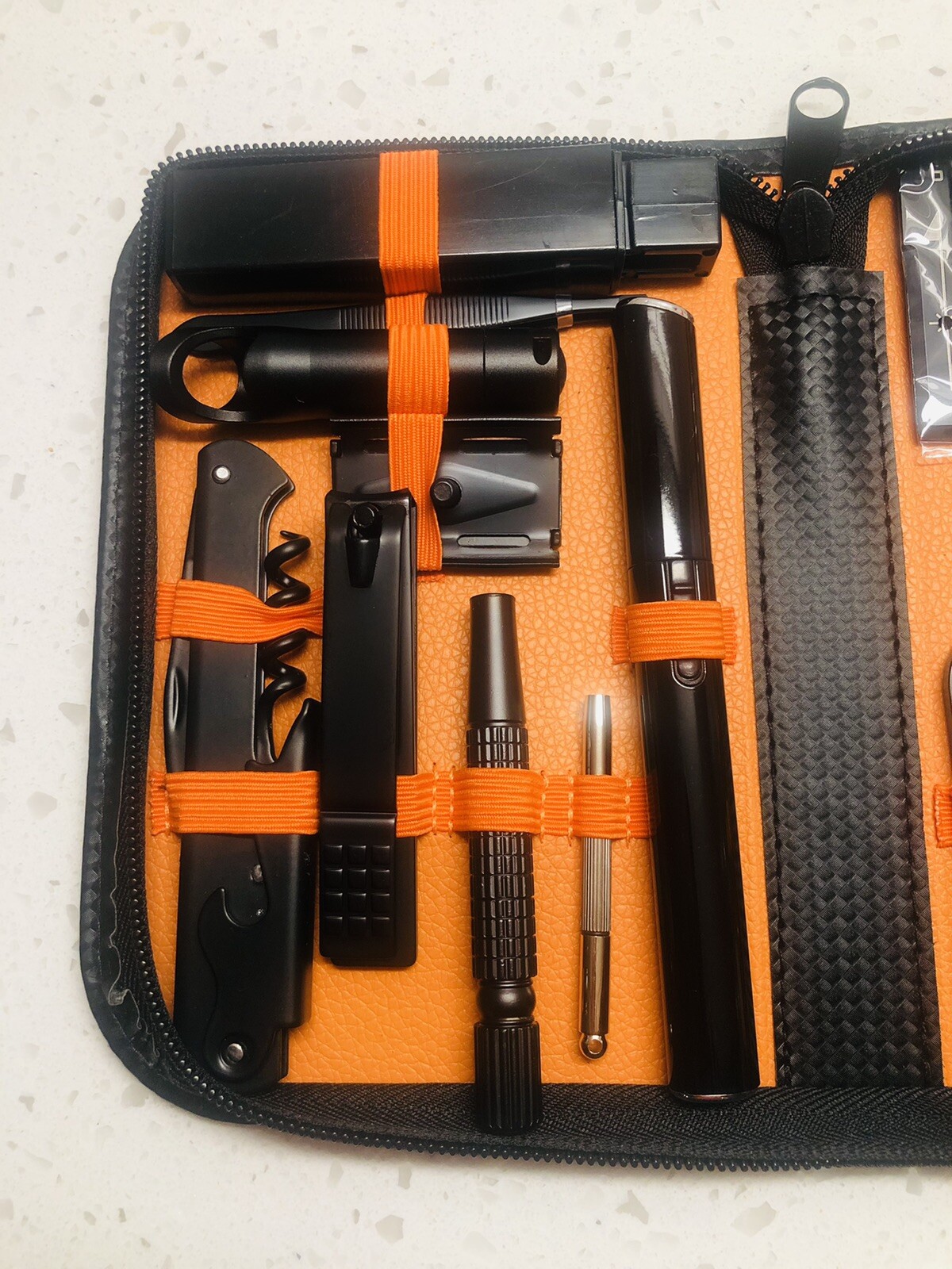 Men’s Travel Grooming & Emergency Kit 12 Piece with Black Leather Case Gift Set