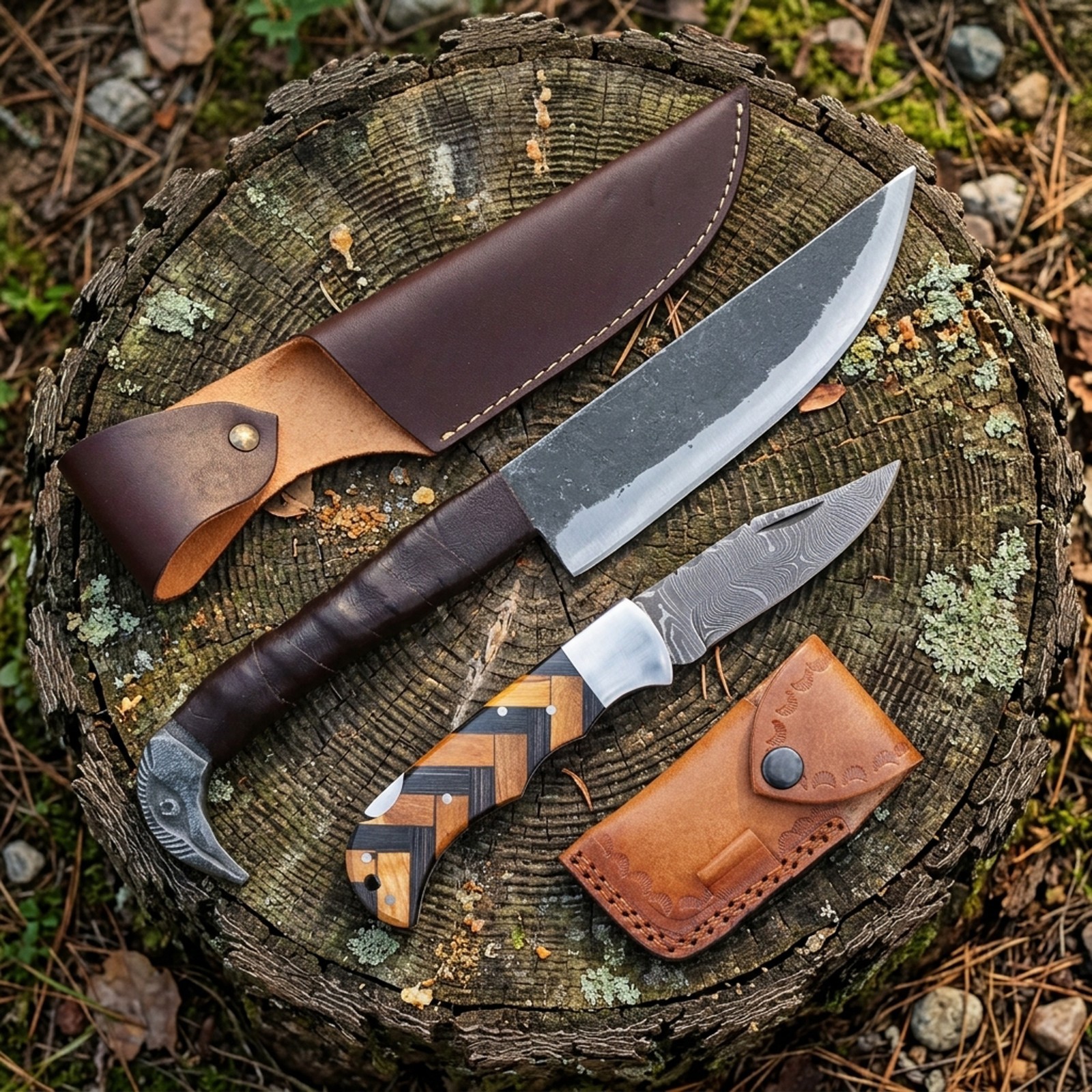 Handmade Sons of Odin Viking Knife Set | Norse Raven Head Knife Combo Gift