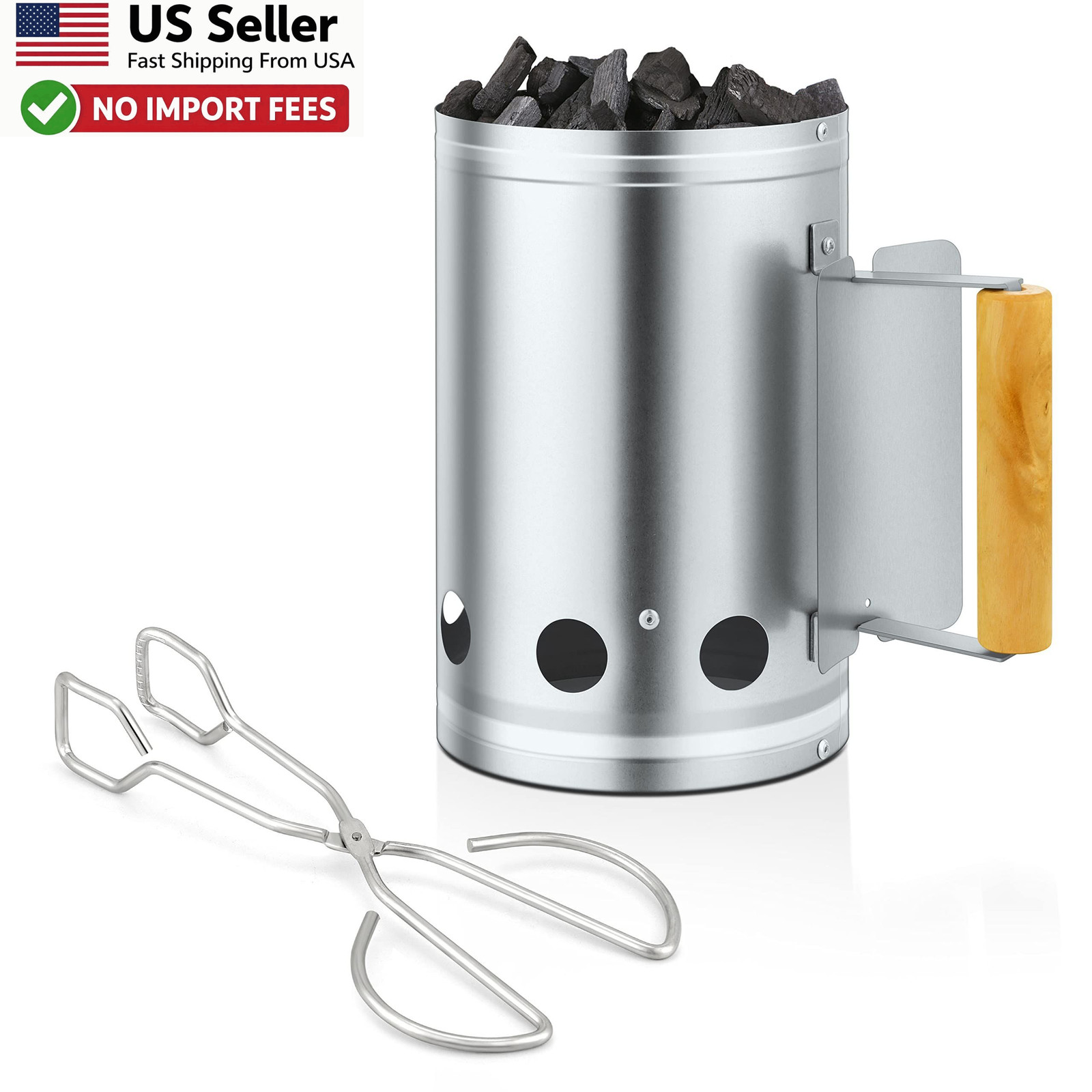 Joyfair Charcoal Chimney Starter BBQ Fire Starter with Clamp Wood Handle FROM US