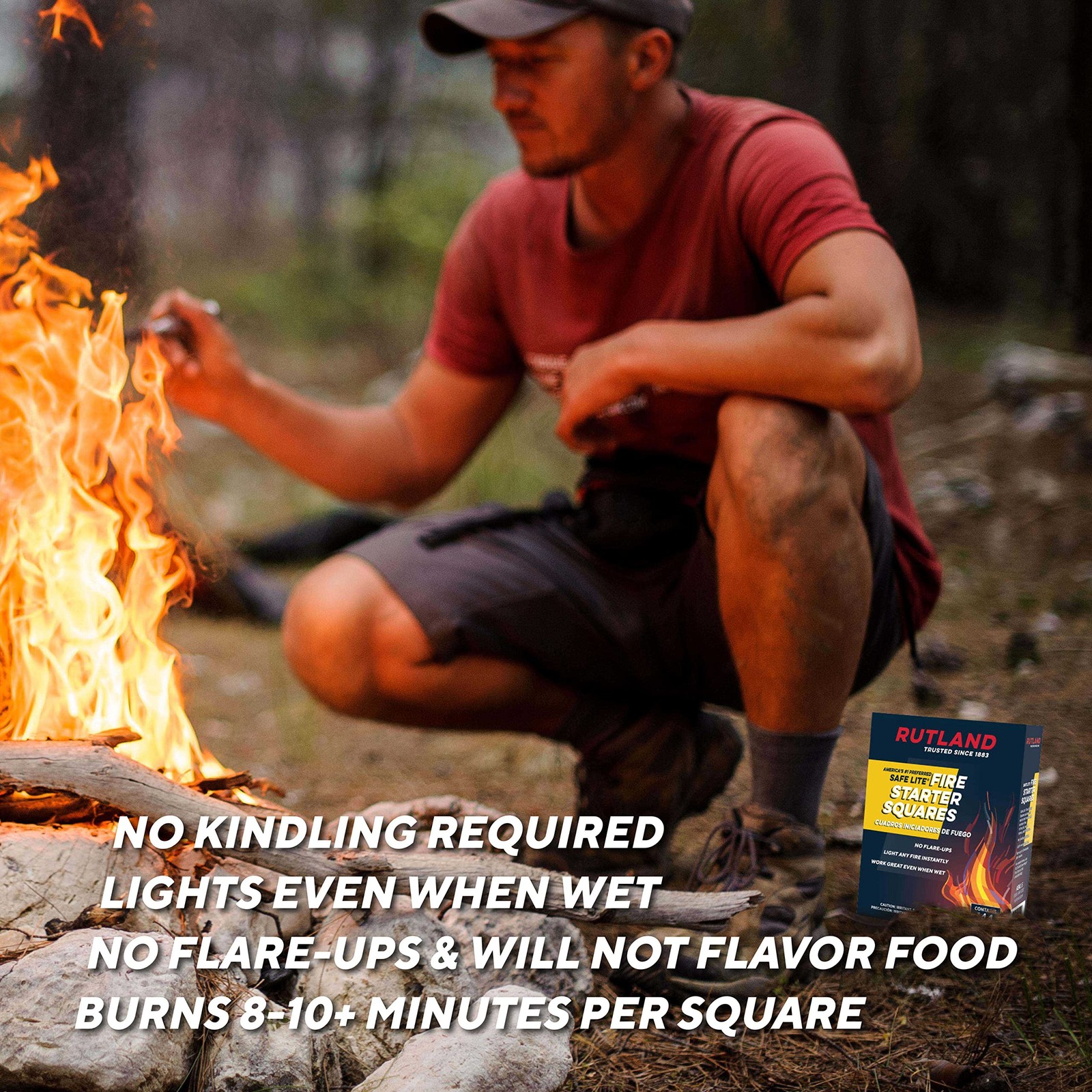 Rutland Safe Lite Fire Starter Squares – Heavy Charcoal 144 Count, Natural