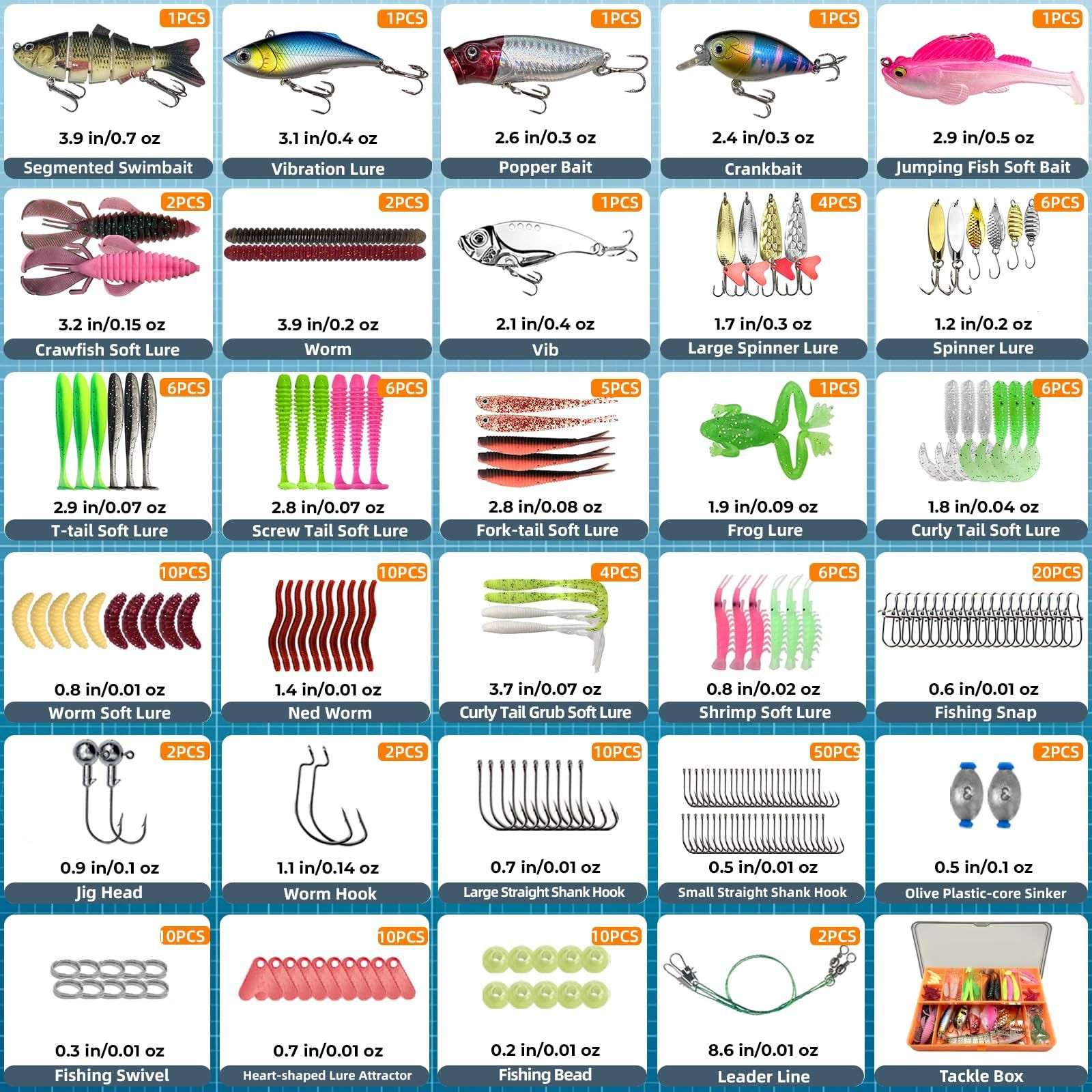 Fishing Lures – Kit Included 193Pcs 193Pcs-Orange, Colourful