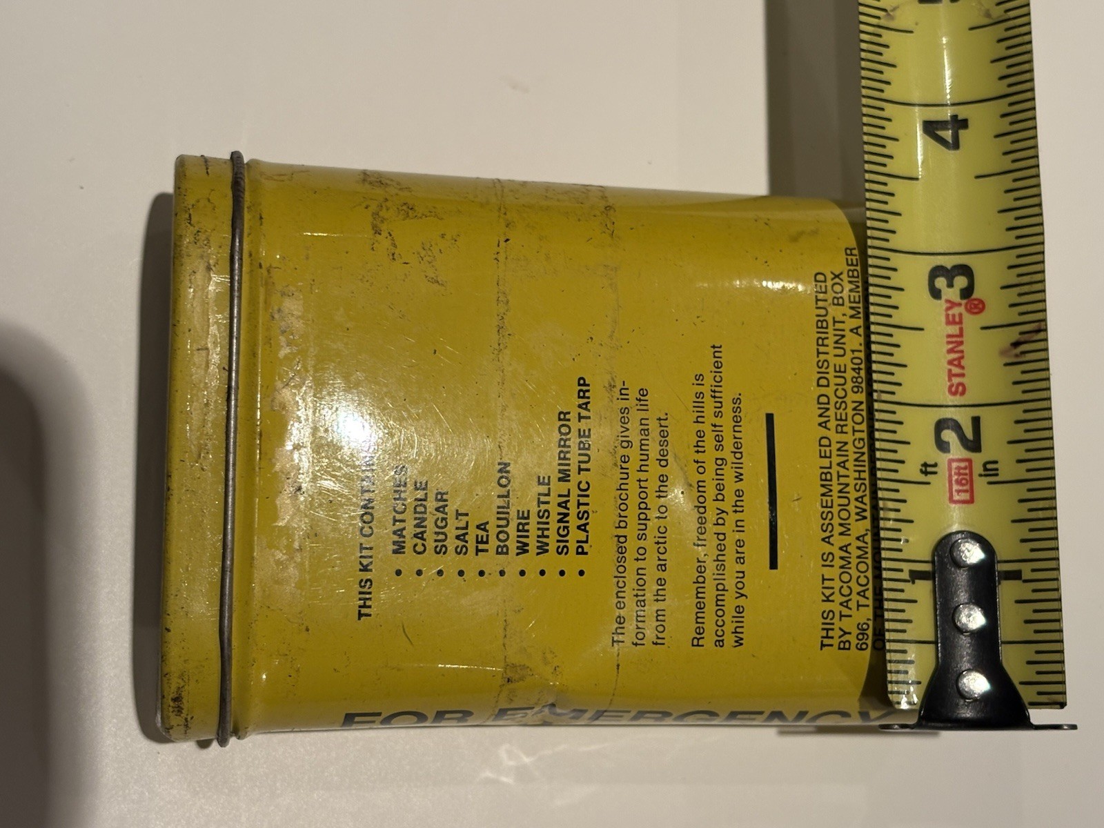Storm Kit Survival Tacoma Mountain Rescue Unit Filled Container Tin Vintage