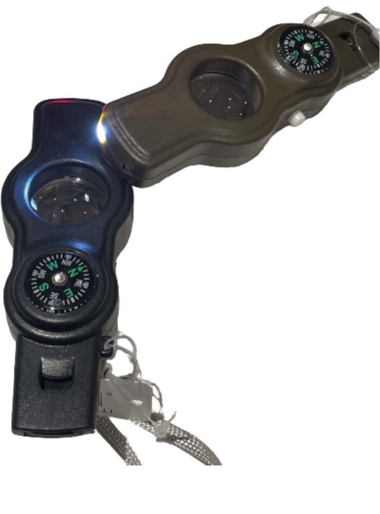 24 Pc 5 in 1 Survival Camping Hiking Whistle Compass Flashlight Laser Magnfyng