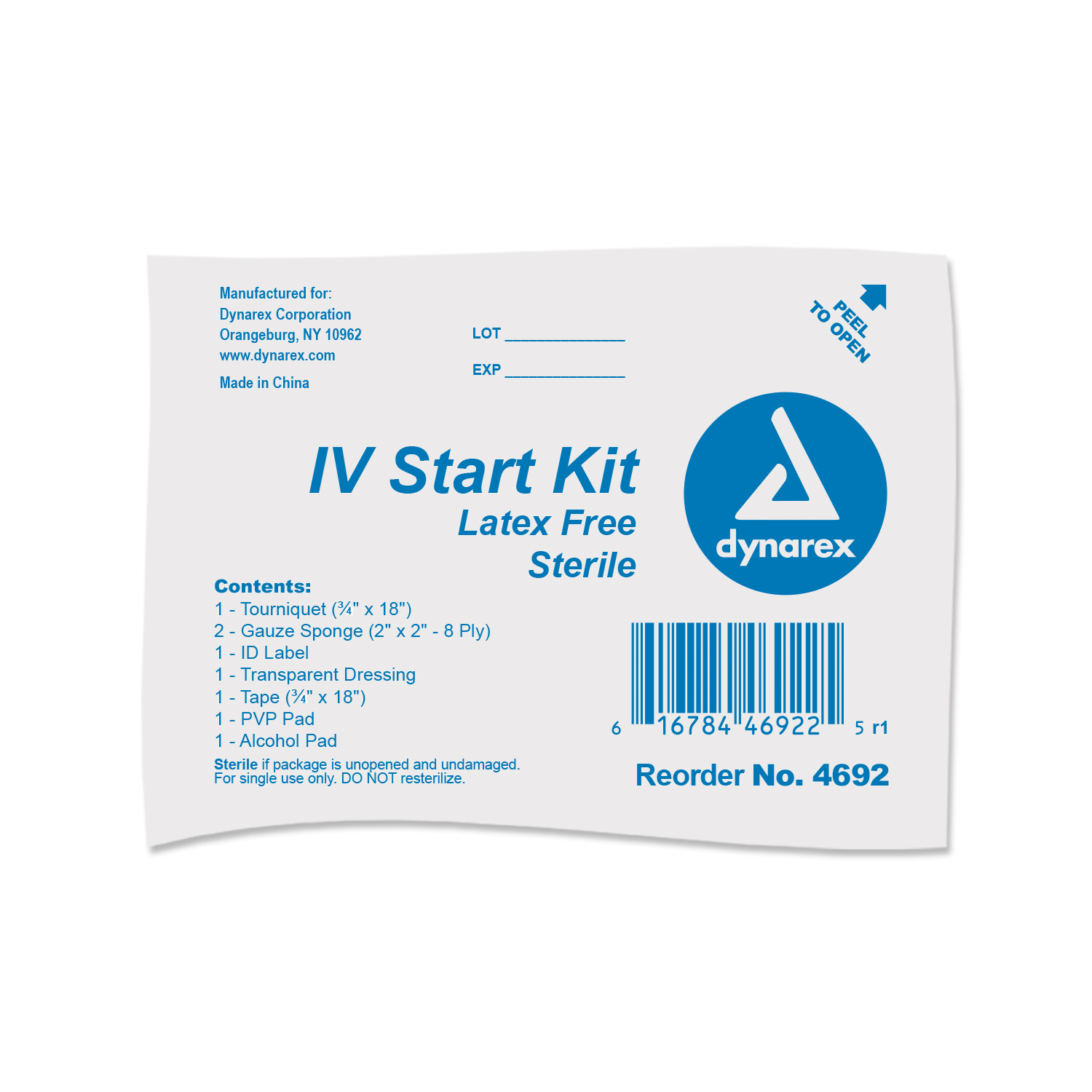 IV Start Kit Sterile Latex Free Tourniquet Prep Emergency First Aid Survival