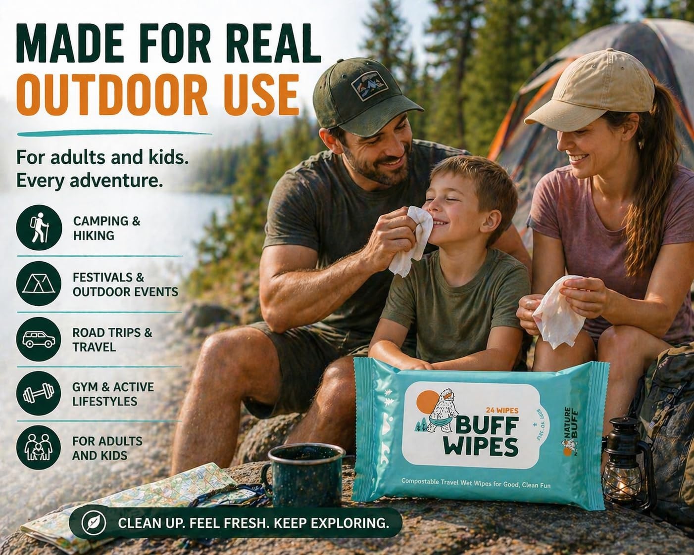Unscented Full Body Camping Wet Wipes 8×8 Inch – Travel Hygiene Wipes, Pack of 1