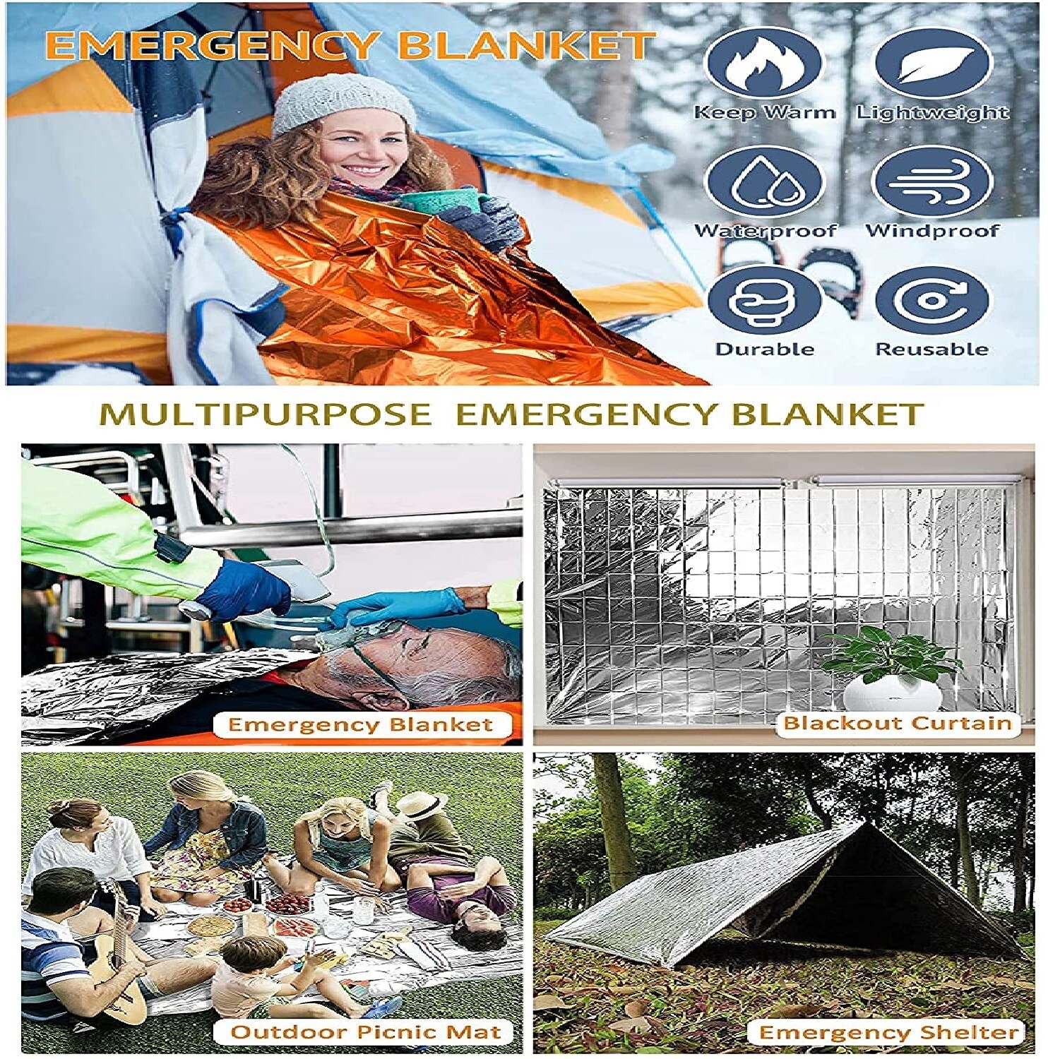 4 piezas de manta térmica de emergencia Mylar Trauma Military Survival Safety