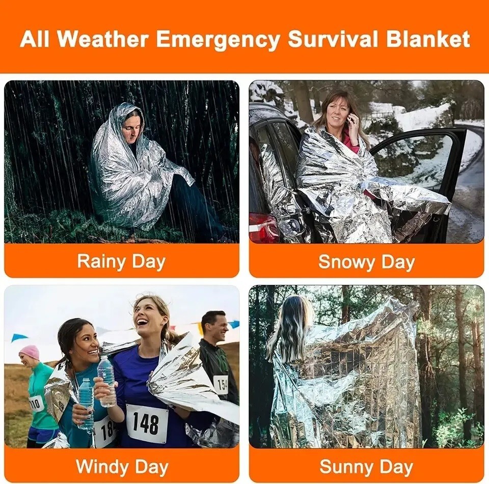 Four (4) Emergency BLANKETS Thermal Survival Safety Insulating Mylar 84″ X52″