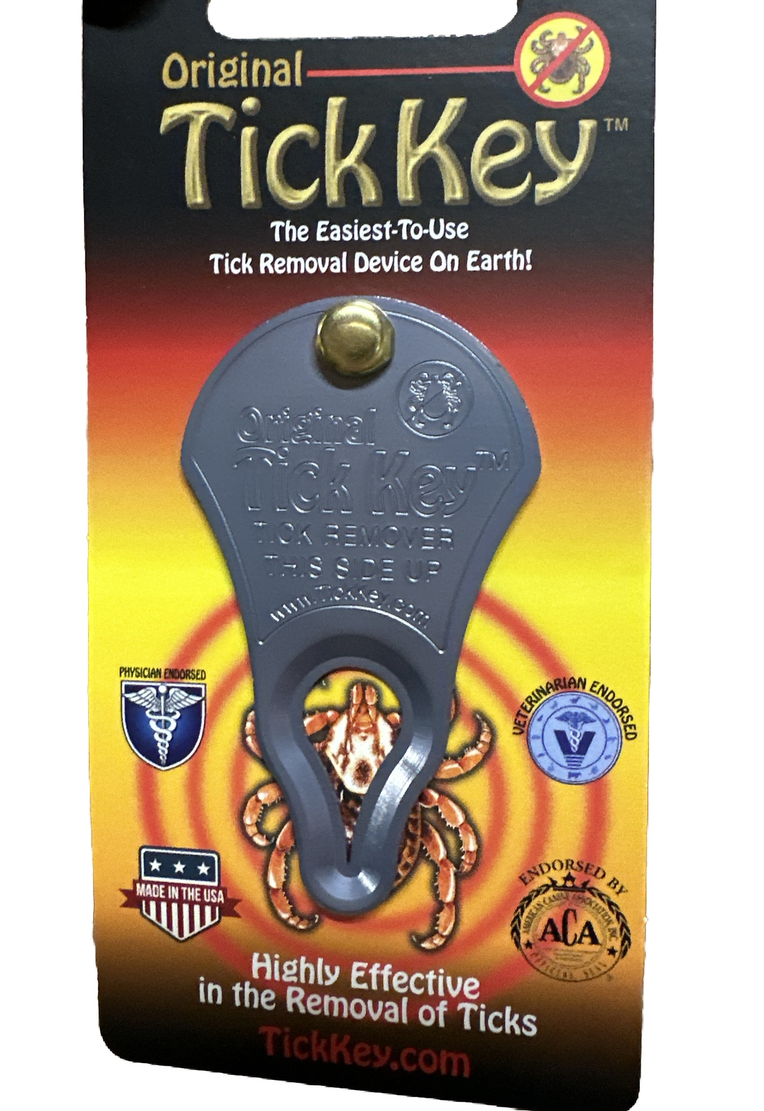 (1) Original TICK KEY Tick Removal Device For Kids Adults Pets USA Made Aluminum