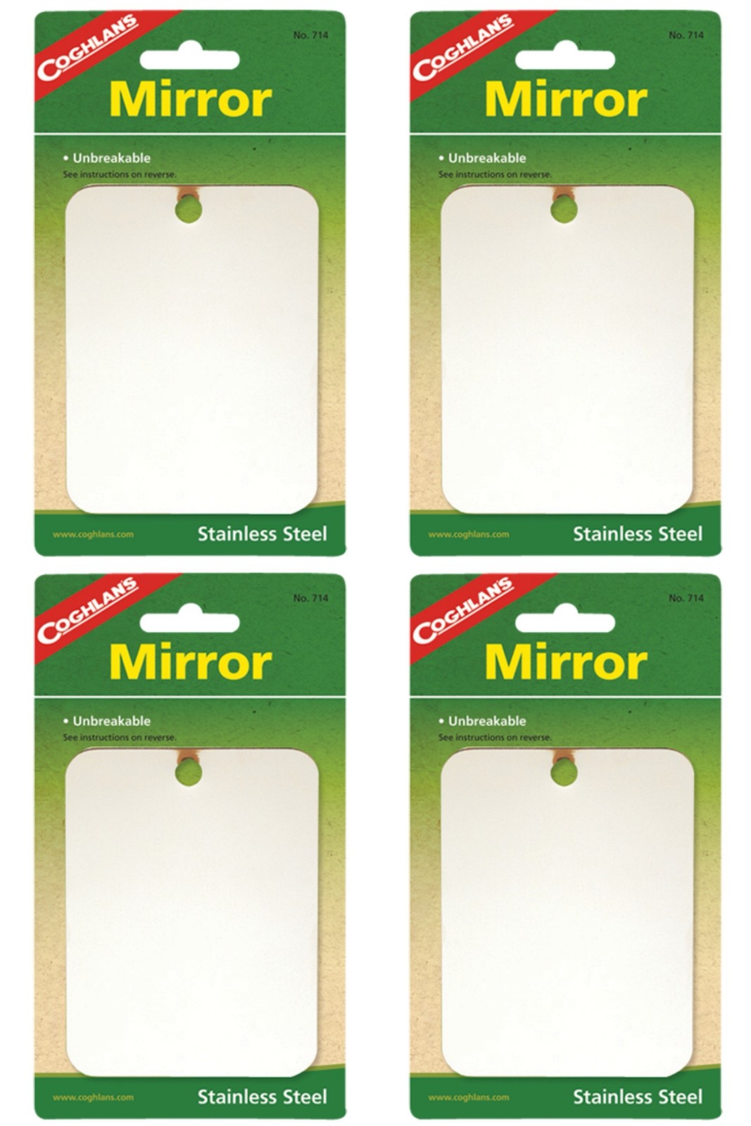 Coghlan’s Stainless Steel Mirror Unbreakable Compact Survival Camping (4-Pack)