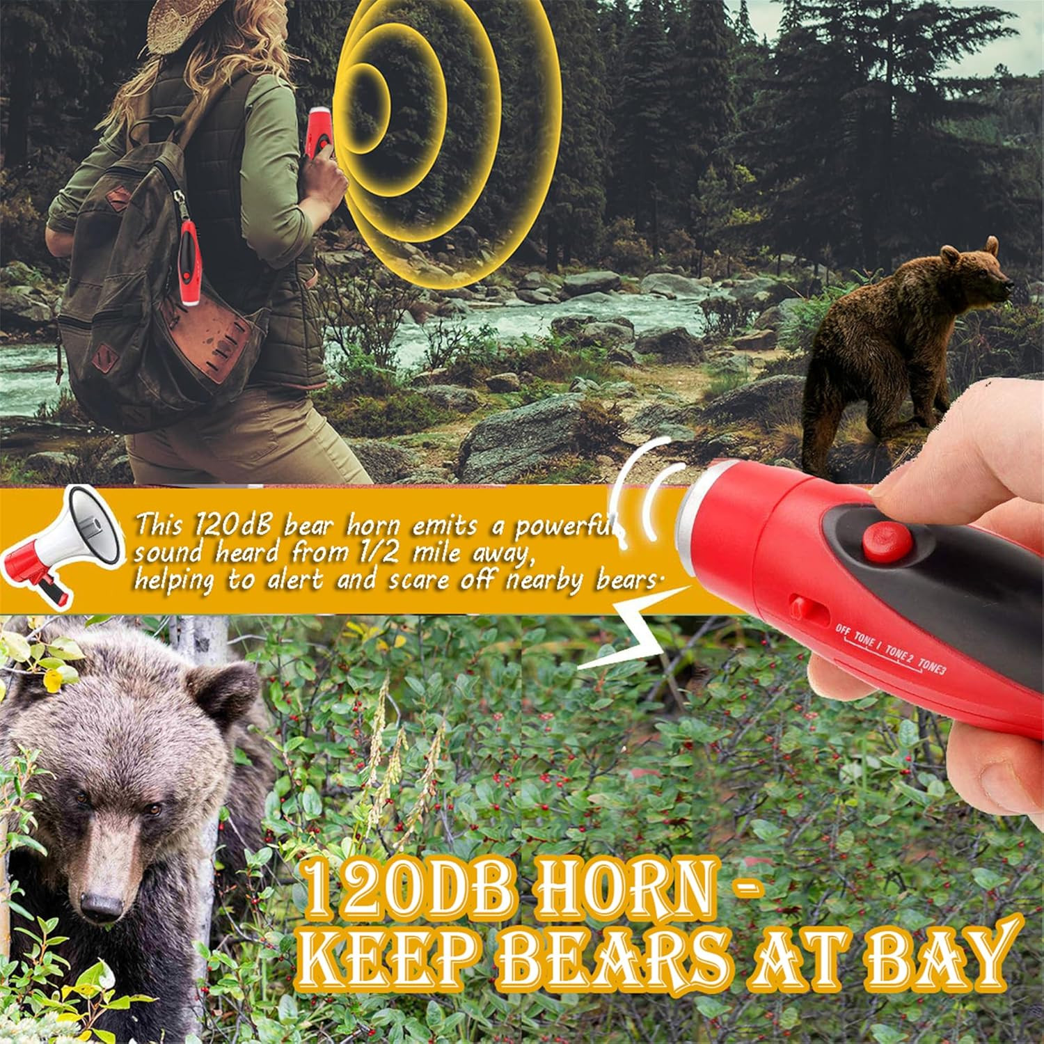 120Db Electronic to Scare Bears- Loud Air Horn for Safety Hiking Camping Emerge
