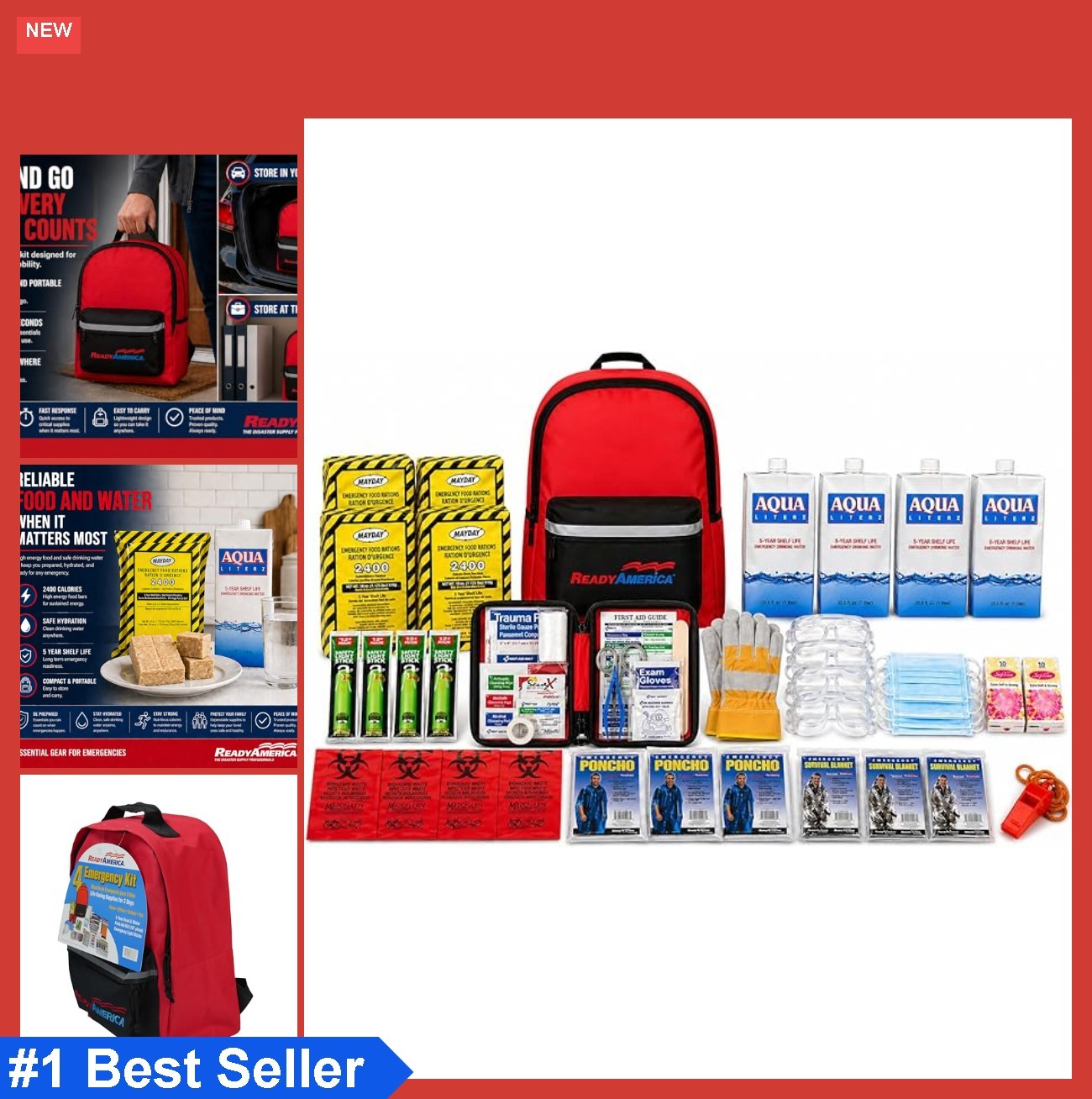 Emergency Survival Kit for 4 People 72 Hours Food Water First Aid Light Sticks