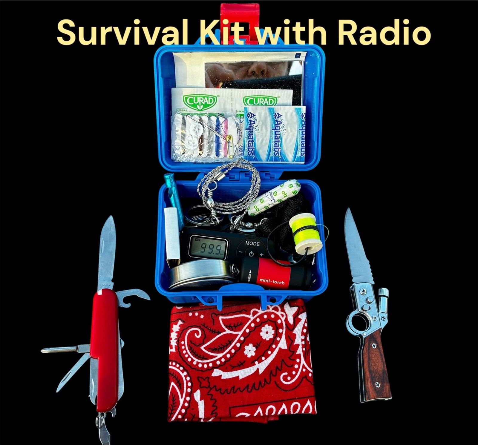 Survival Kit with Radio and Knife Camping Fishing Emergency Prep EDC