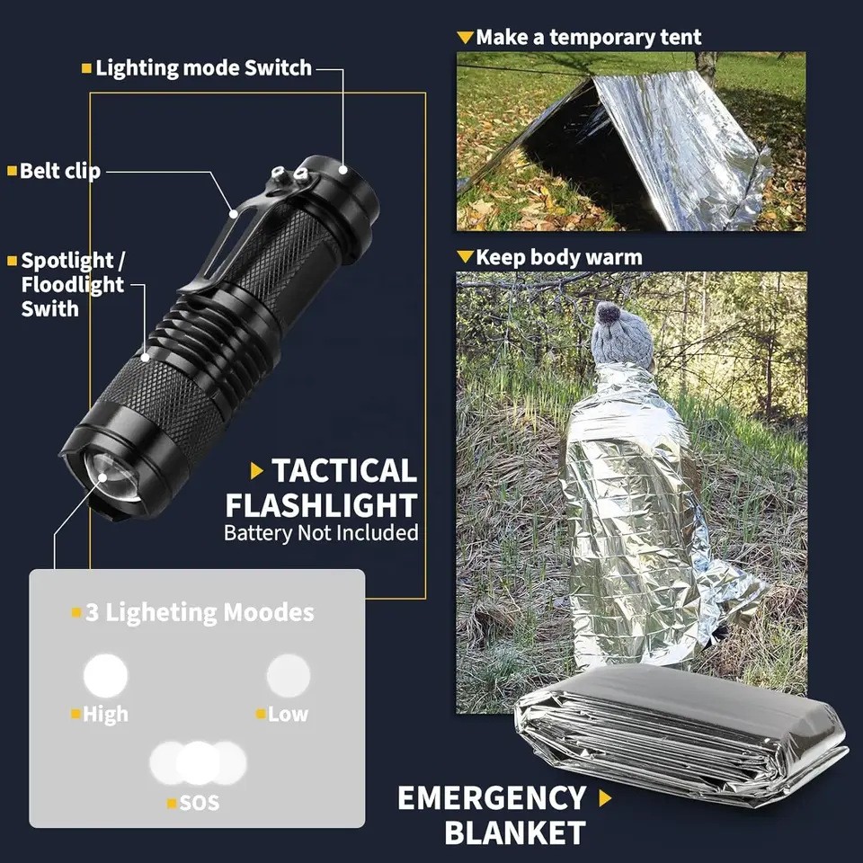 14Pcs Multi-Function Outdoor Wilderness Survival Gear Kit