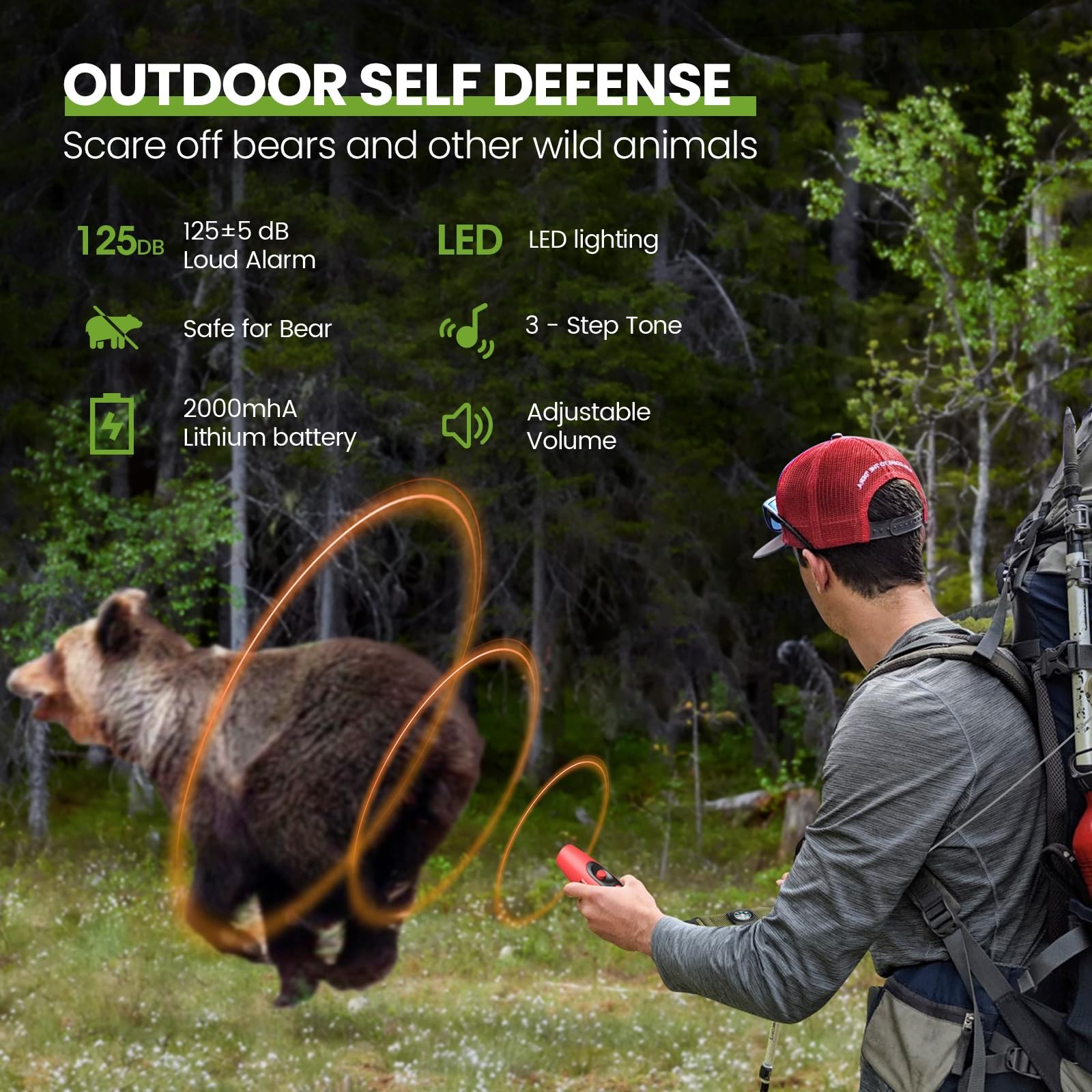 Electronic Air Bear Horn, 120±5 dB Loud Air Horn for Safety Hiking Camping Em…