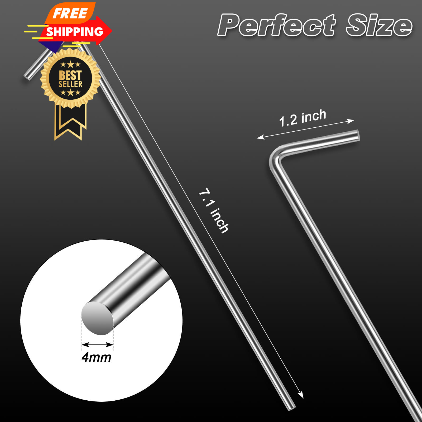 FEED GARDEN 7 Inch Tent Stakes 18 Pack Yard Inflatable 18 Pack, silver