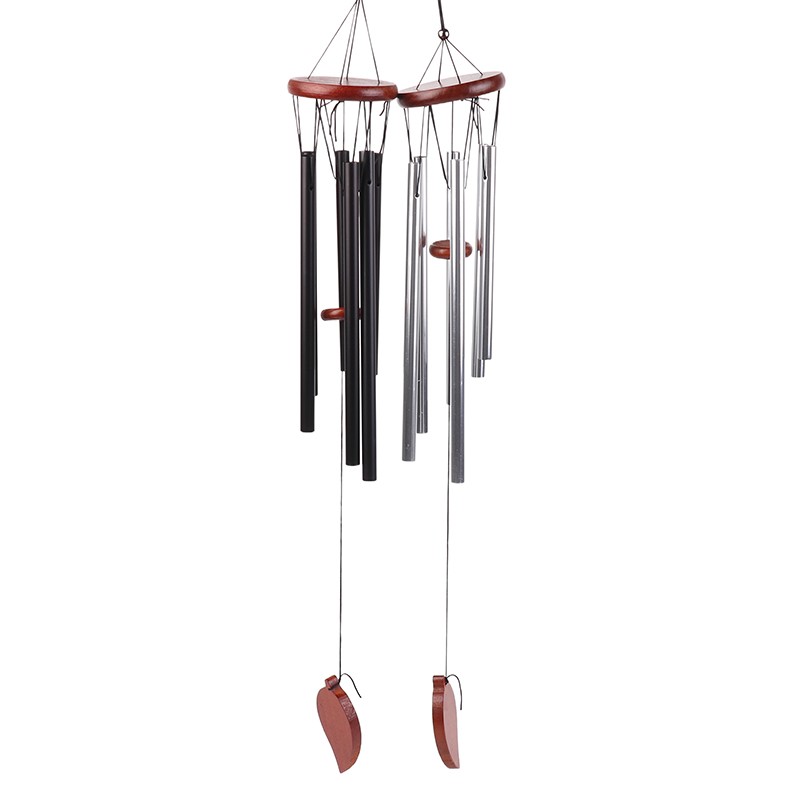 1Pc 6 Tubes Aluminum Pipe Wind Chimes With Hook And Wooden Leaf Hanging Tag