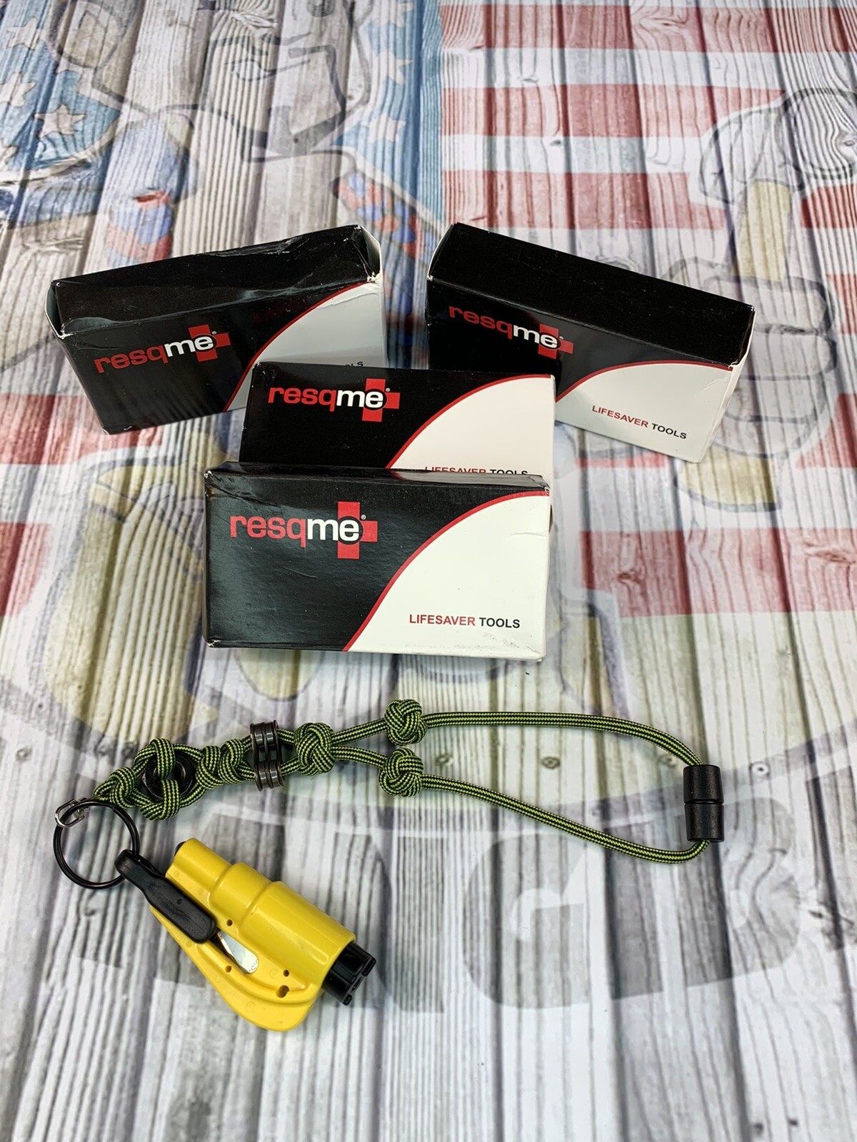 Resqme Keychain Car Escape Tool Yellow Seatbelt Cutter W/ Paracord Lanyard