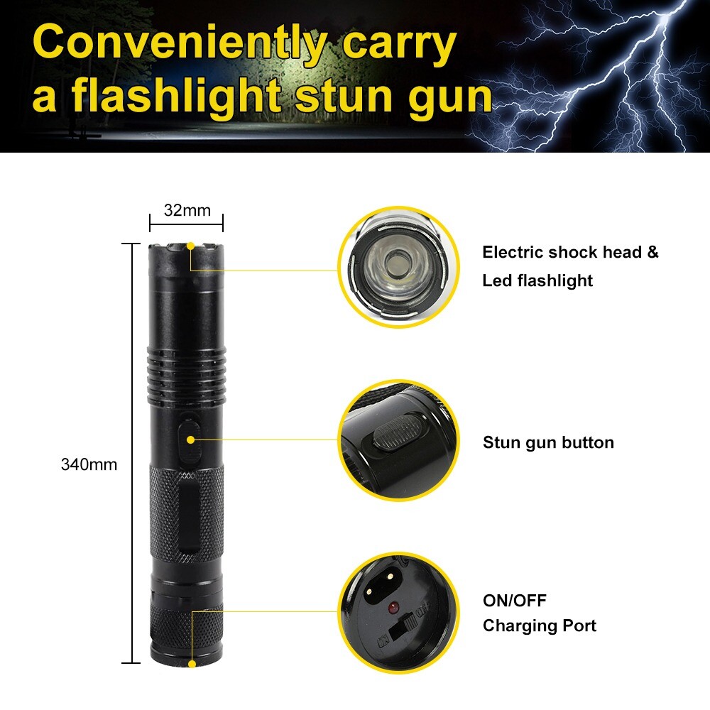 Stun Gun 1101 700 BV Heavy Duty Metal Rechargeable LED Flashlight Black