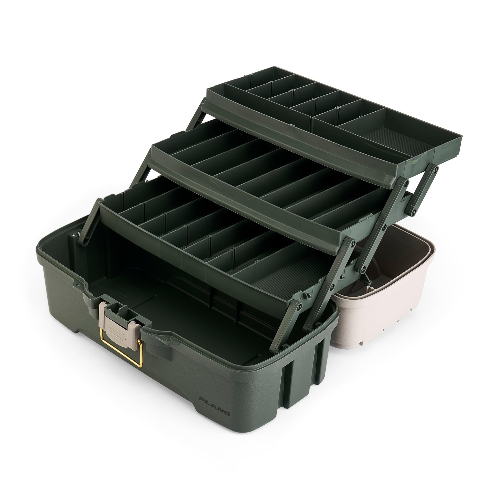 Plano Three-Tray Tackle Box, Green/Tan, Rust-Proof Three-Tray, Green/Tan