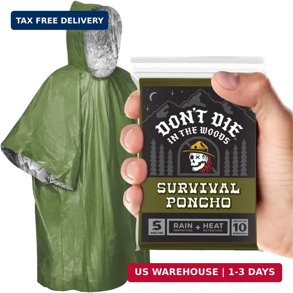 Don’t Die In The Woods – Rain + Heat Emergency Poncho – Wearable Mylar Space Bla