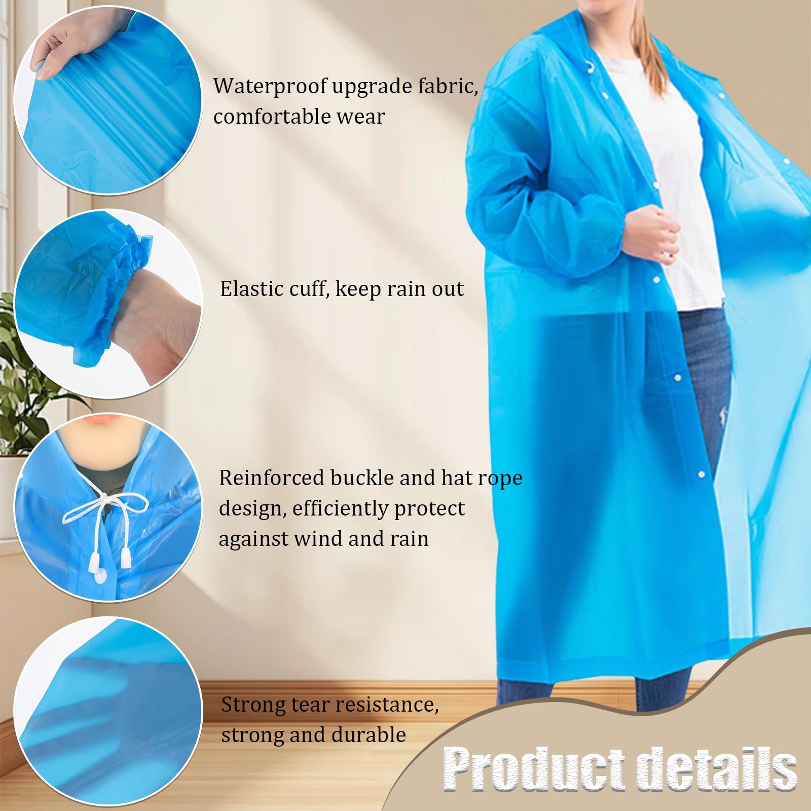 3 Pack Adult Rain Coat, Reusable Rain Ponchos for Adults with Hood & Elastic …