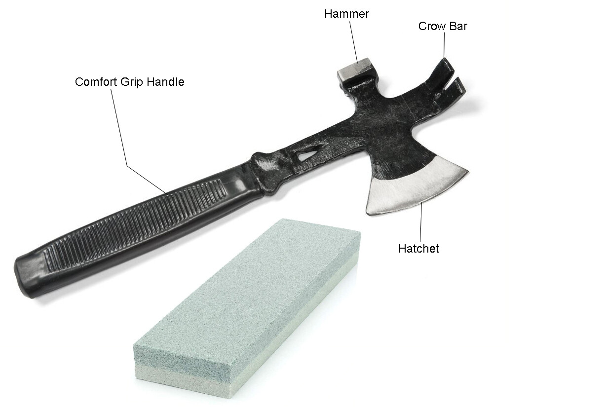 3in1 Hatchet Hammer Nail Puller Pry Bar Axe Doomsday Tools with Sharpener Stone