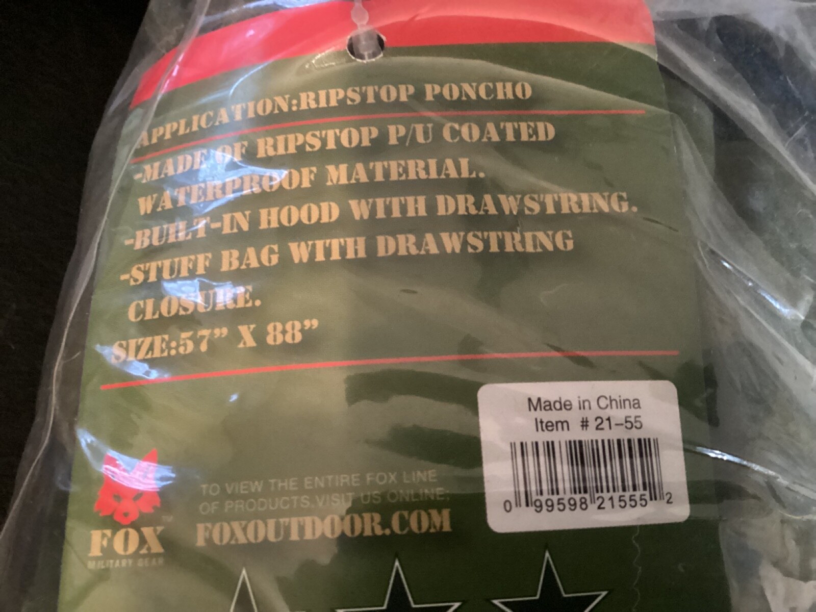 Fox Tact RS Ponco & Boon WD Camo Rain Gear Suit w/extra snap on hood
