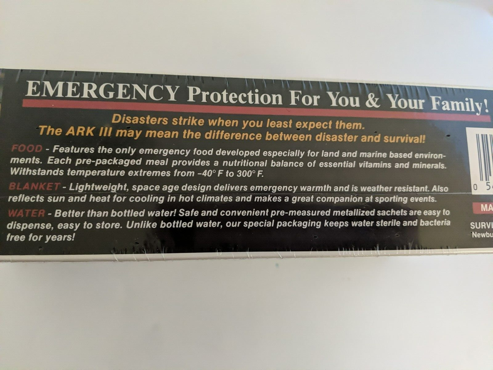 Emergency Preparedness The Ark III Food Water Survival Kit 1 Person 3 Day Sealed