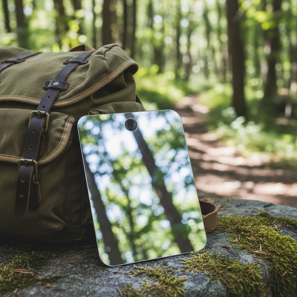 Portable Stainless Steel Mirror with Integrated Lanyard Hole for Adventurers