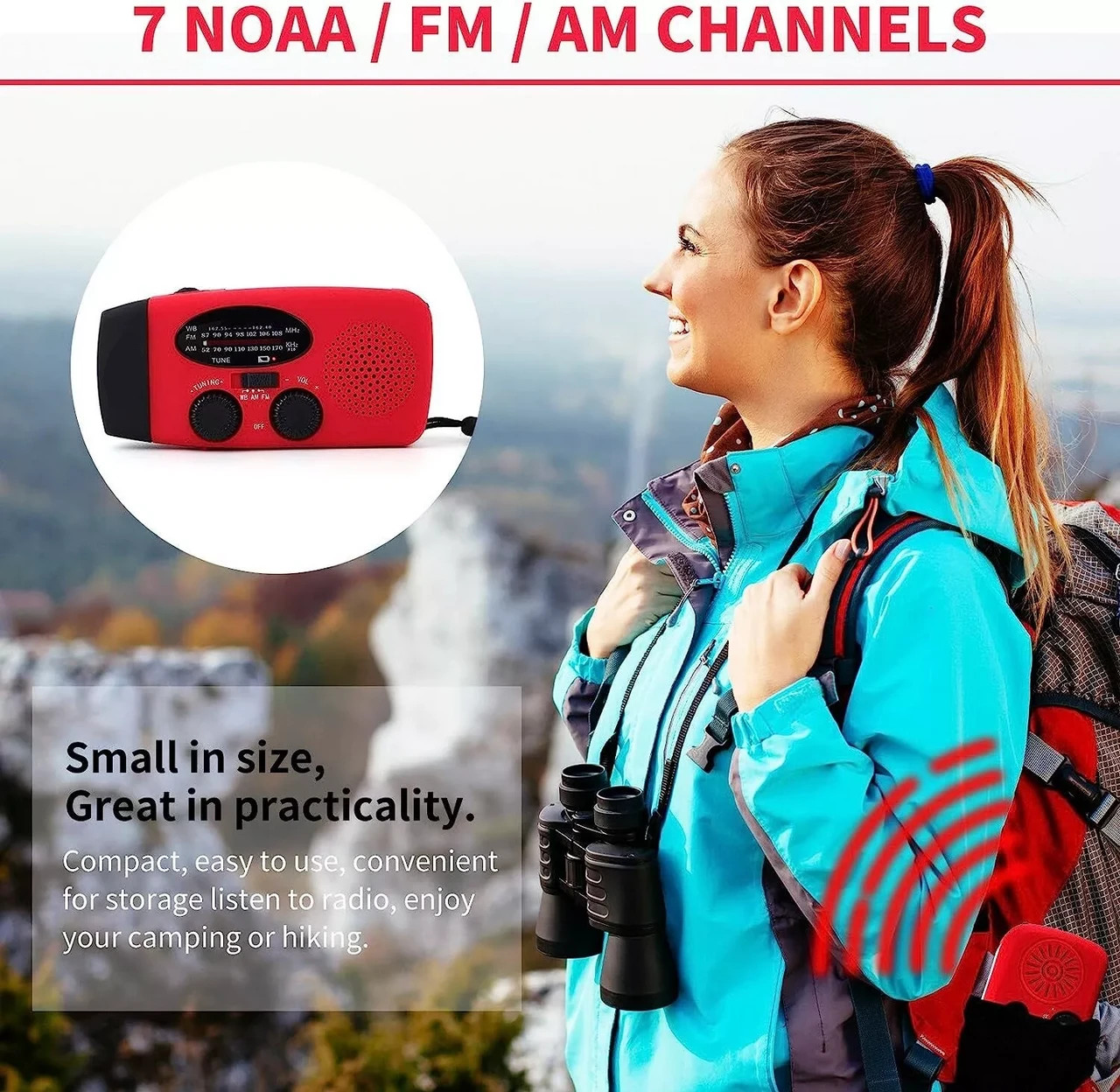 Emergency Crank Solar Power Bank Charger Flash Light Radio Hand Weather 1000mAh