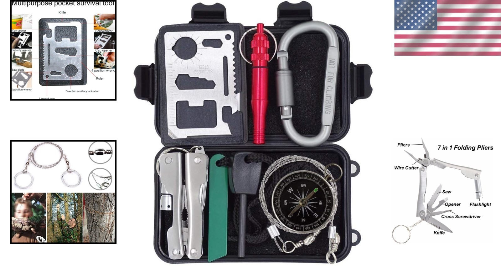 Compact Mini Emergency Survival Kit for Adventures: 7 Essential Tools Included