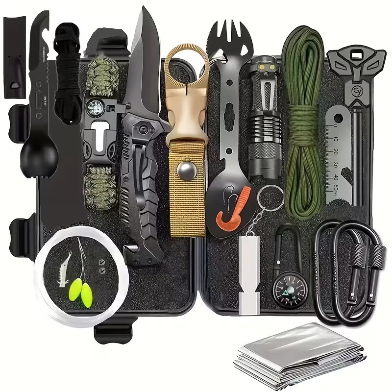 Tactical 28 pc equipment set for camping, fishing, hunting, survival, hunting.