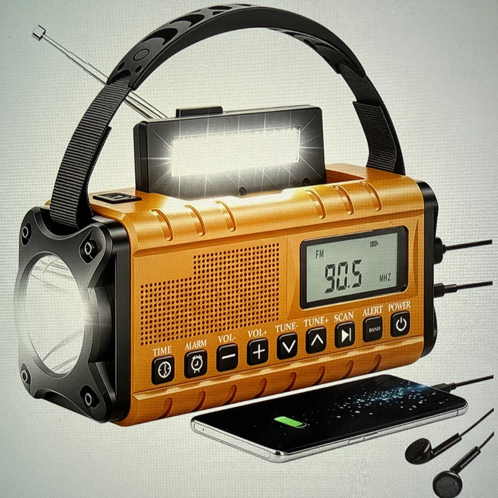 10000mAh/37000mWh Portable Emergency/Weather Radio, AM FM Auto Scan, Solar, LED