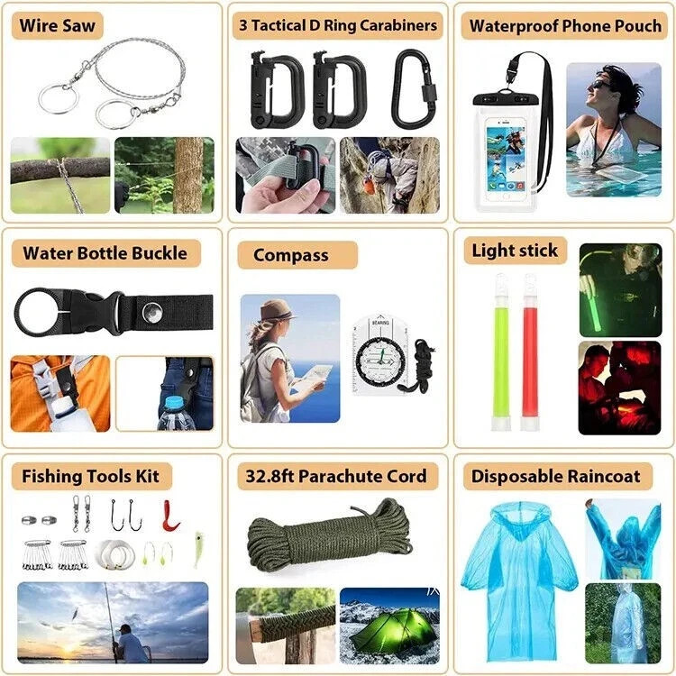 Emergency Survival Kit First Aid Bug out Military Prepper Kit 250 Piece Set