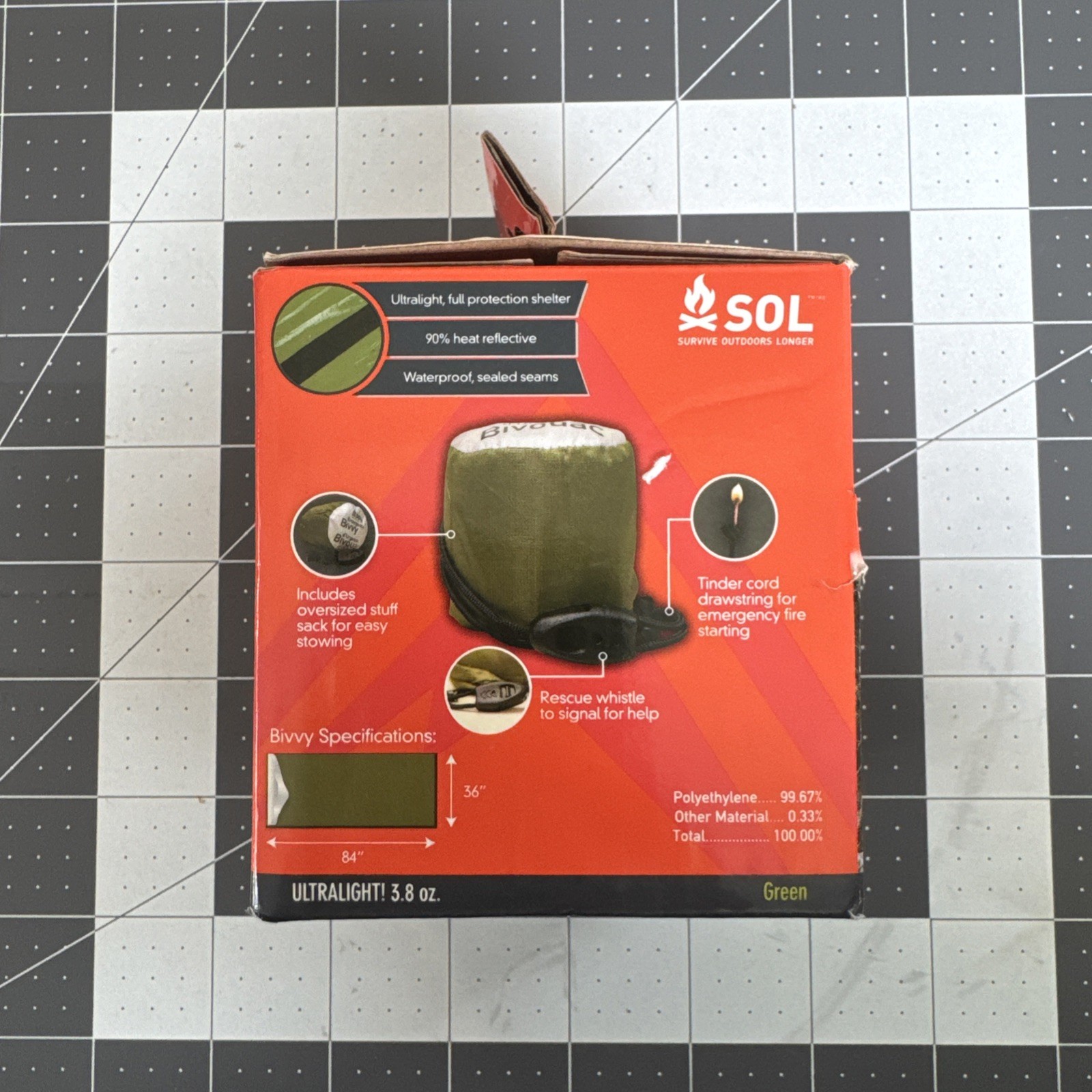 SOL Emergency Bivvy w/Rescue Whistle & Tinder Cord OD Green Survival Shelter NEW