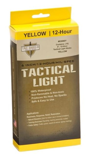 Tac Shield Tactical 12 Hour Light Stick, Yellow, 10 Pack 03086Y Survival Gear
