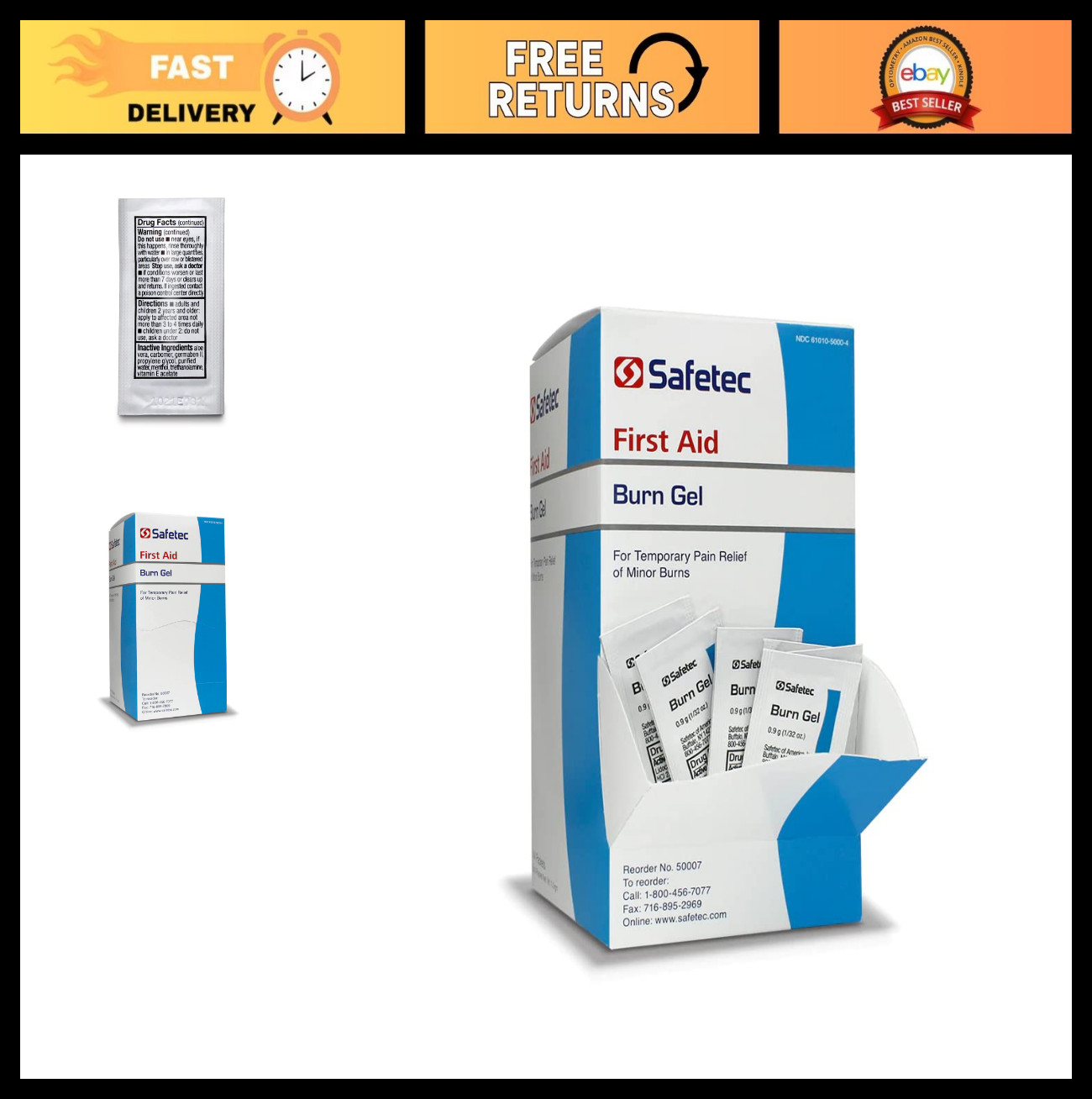 Burn Gel 0.9g – 144 Count Box, Fast Relief for Minor Burns & Skin Irritations
