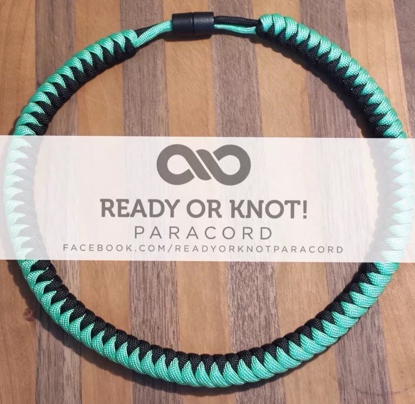 550 Paracord Snake Weave Survival Necklace Mint / Black (21 inches)