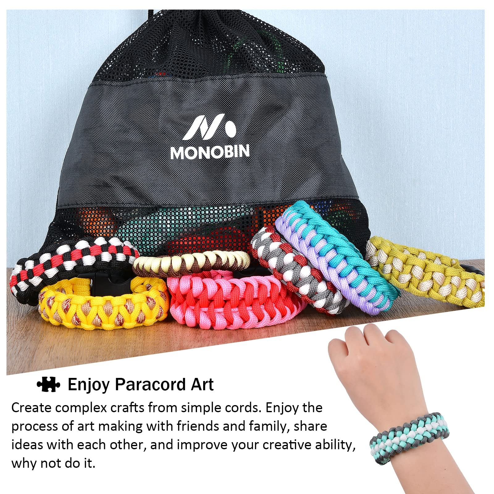 MONOBIN 24 Colors 10ft Paracord Rope with Red，blue，black，teal，pink