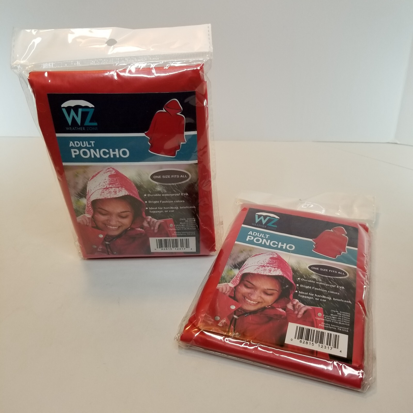 Weather Zone Two One Size Fits All Red Adult Poncho Great Emergency Item ” NIP “