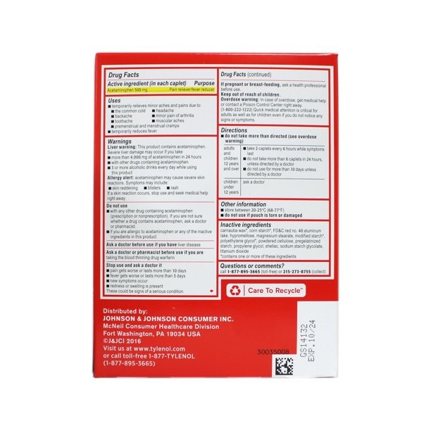 Extra-Strength Tylenol, 100/box