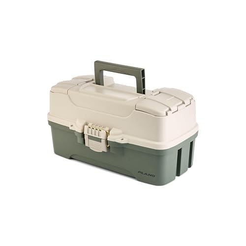 Plano Three-Tray Tackle Box, Green/Tan, Rust-Proof Three-Tray, Green/Tan